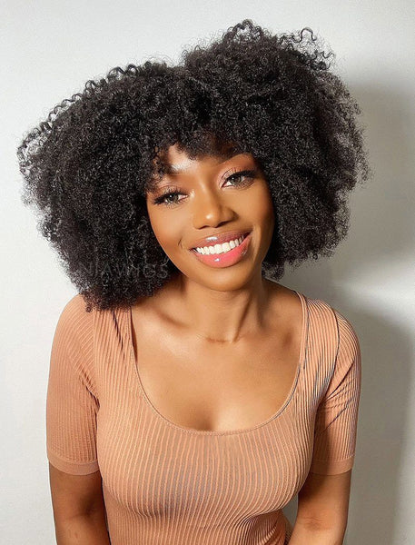Afro Kinky Curly Human Hair Wigs With Bangs – NiaWigs