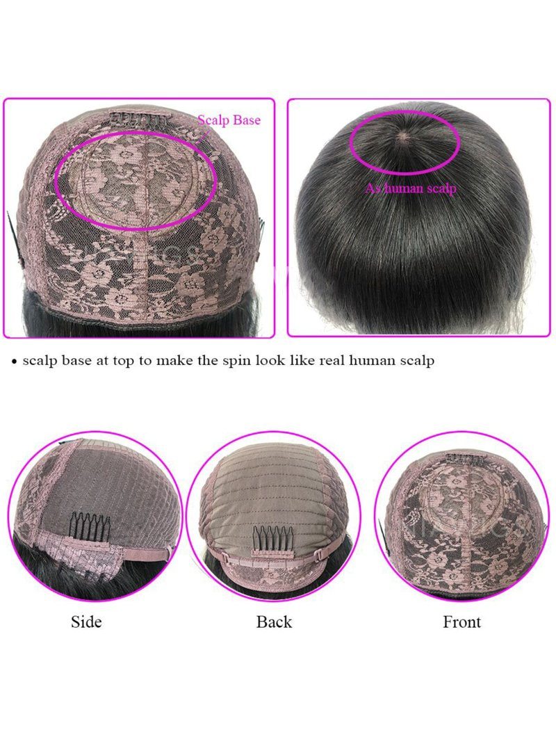 Pixie Cut Bob Human Hair Scalp Top Wig 8 Inches Curly With Bangs Machine Made