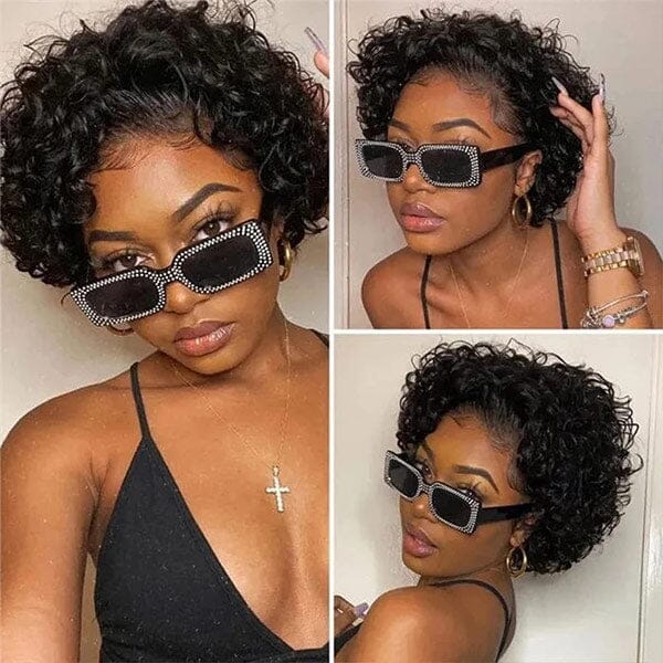 100% Human Hair Short Curly Bob Wig 13X6 Inches Deep Parting Lace Front Wigs with Baby Hair