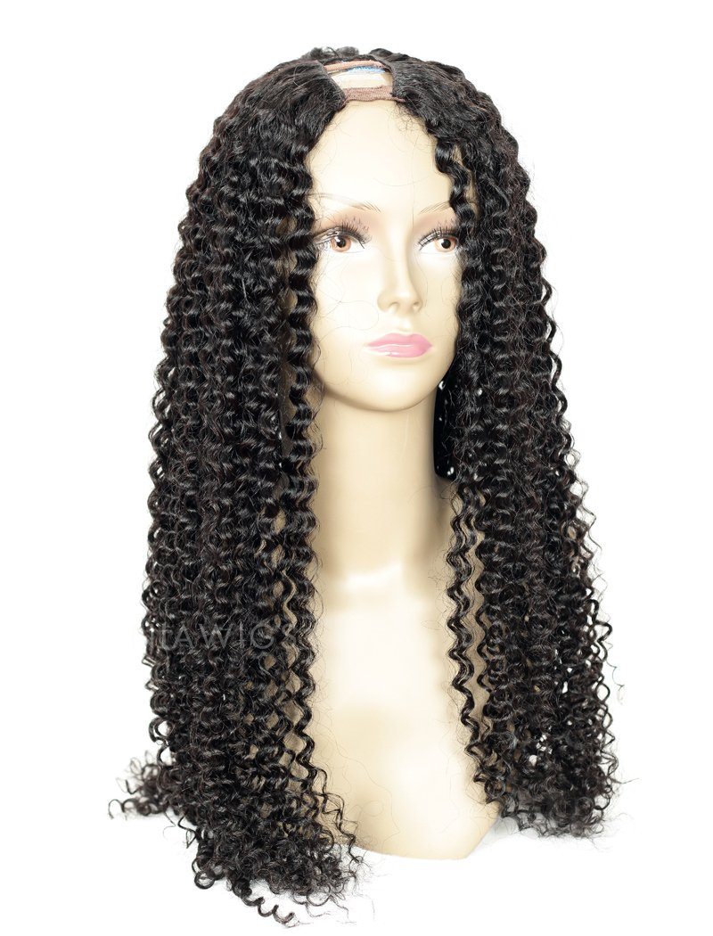 Kinky Curly Uparting Human Hair Wigs With Middle Part Opening