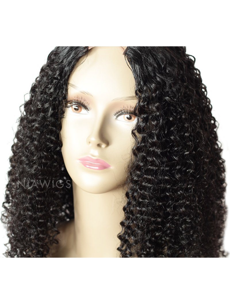 #1 Jet Black U Part Human Hair Wig Kinky Curly Upart Wigs