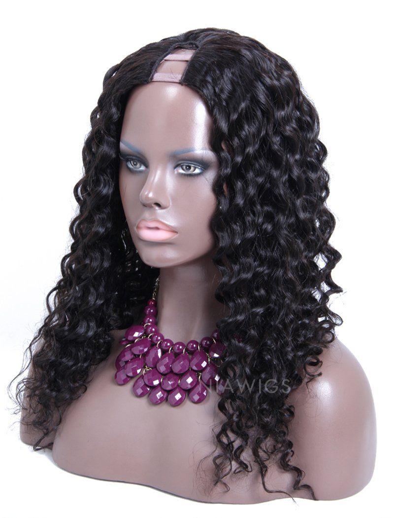 Curly U Part Human Hair Wig Natural Black Upart Wigs