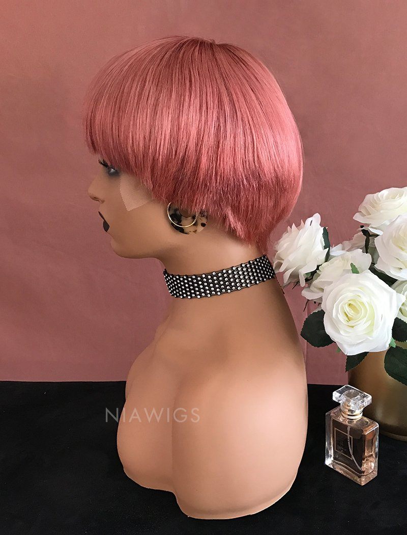 Adah Remy Hair 8 Inches Lace Front Wig Pink